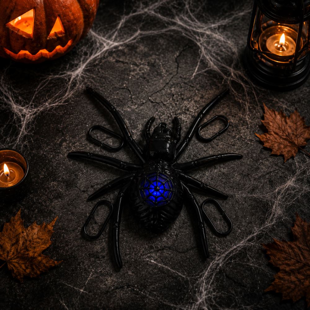 Parti malzemesi Işıklı Led Örümcek Halloween Cadılar Bayramı Dekor Süsü Siyah