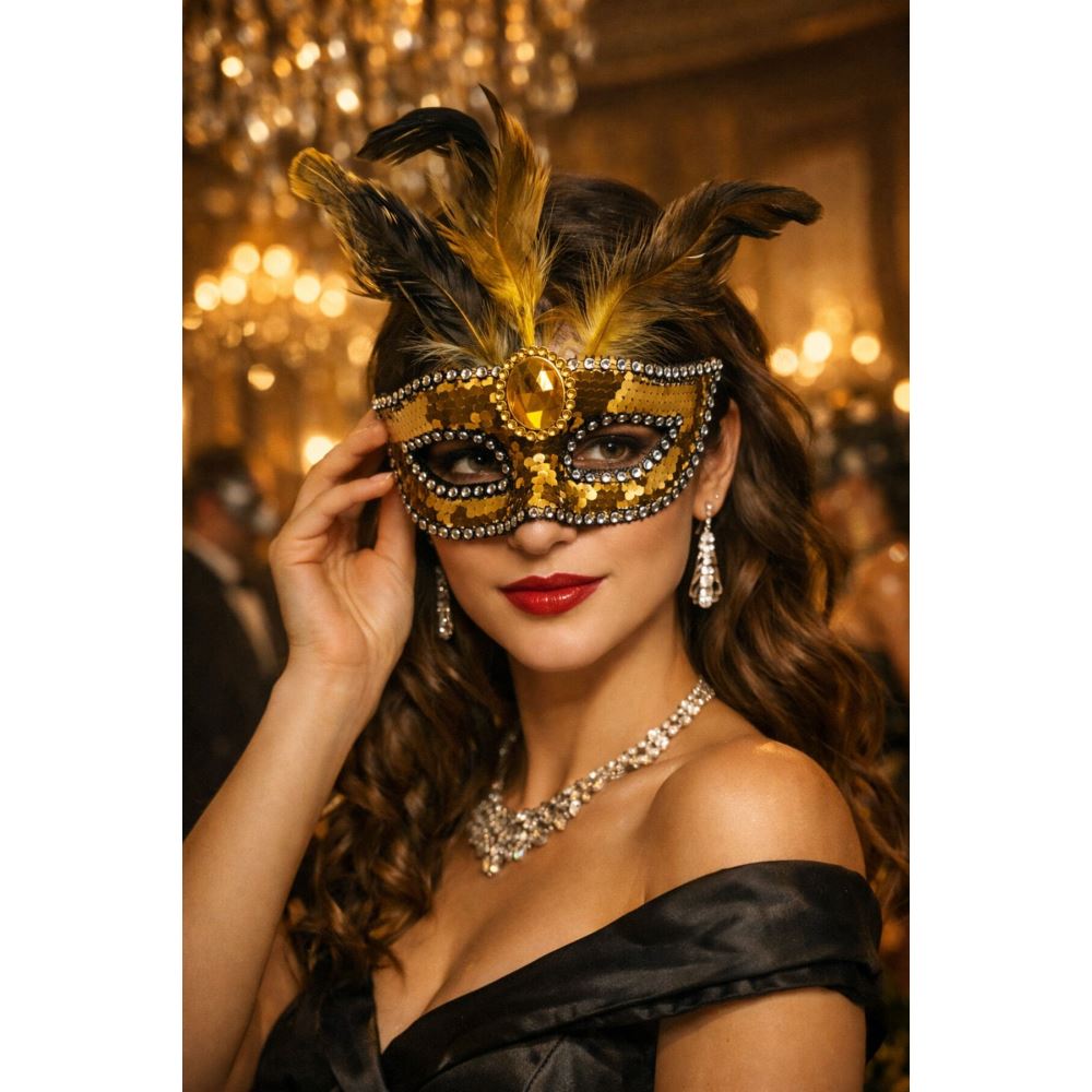 Parti Malzemesi Pullu Tüylü Gold Maske Halloween Cadılar Bayramı Parti Aksesuarı