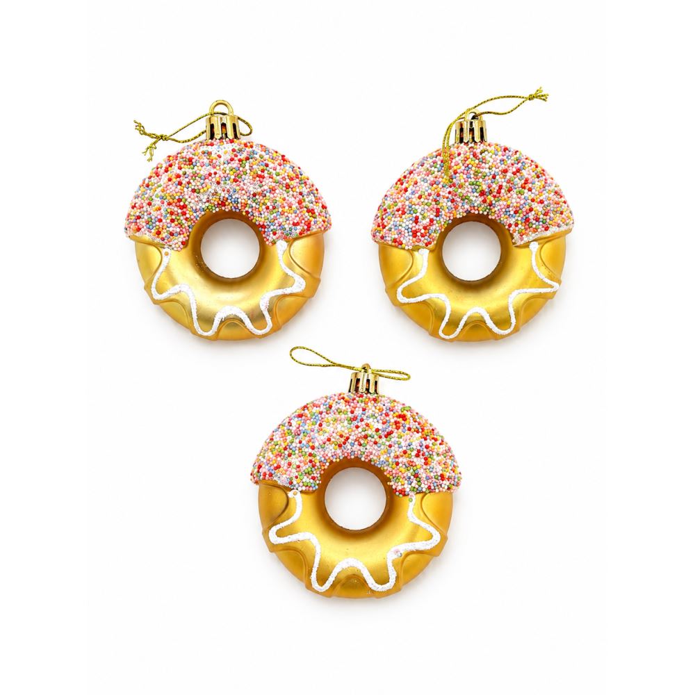 Yılbaşı Donut Süsü 3’lü Set Donut Figürlü Noel Çam Ağacı Süsü Dekorasyonu Sarı