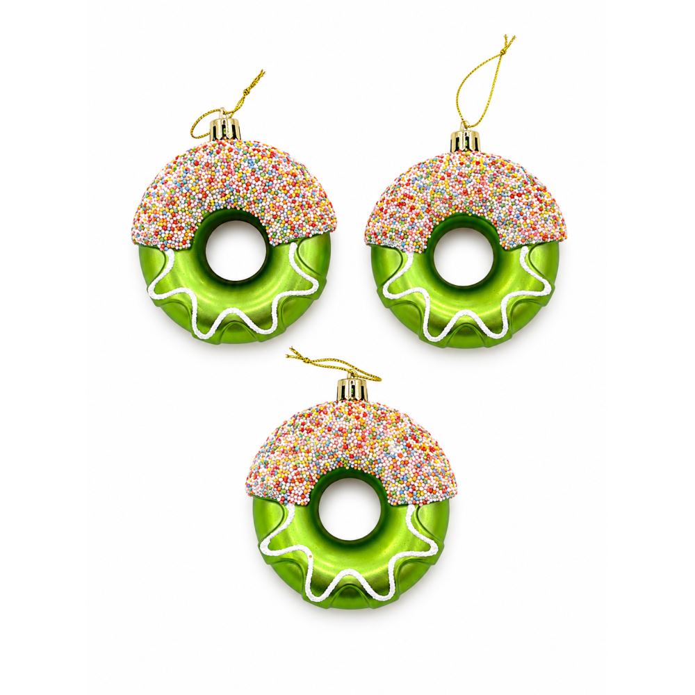 Yılbaşı Donut Süsü 3’lü Set Donut Figürlü Noel Çam Ağacı Süsü Dekorasyonu Yeşil