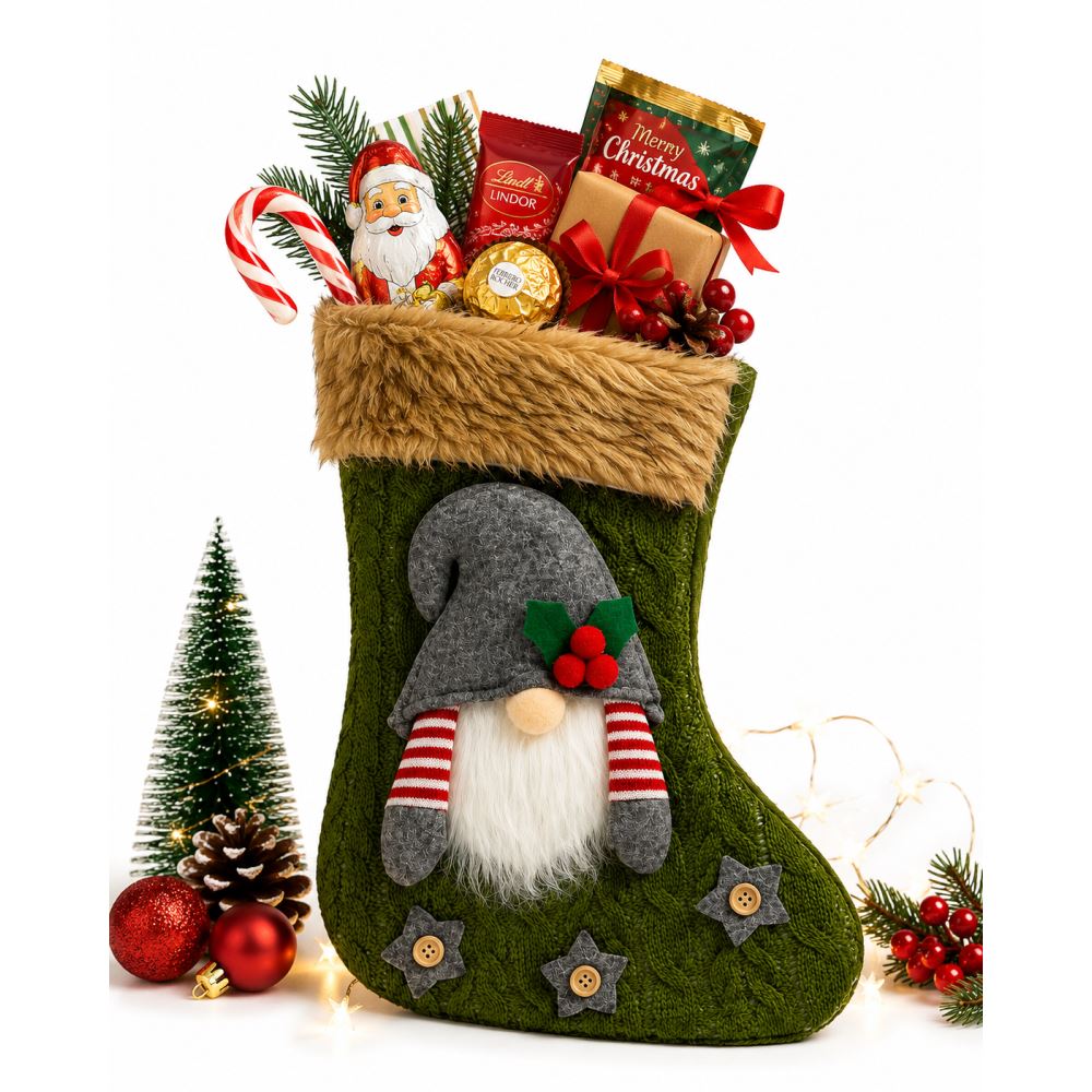 44x20 cm Cüce Figürlü Yılbaşı Hediyelik Çorabı Peluş Ağızlı Noel Baba Hediye Çorabı Dekoratif Yılbaşı Süsü