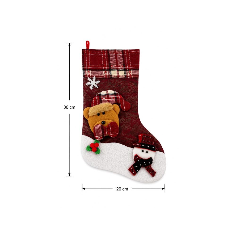 36x20 cm Ayıcık Figürlü Yılbaşı Hediyelik Çorap Noel Baba Hediye Çorabı Dekoratif Yılbaşı Süsü