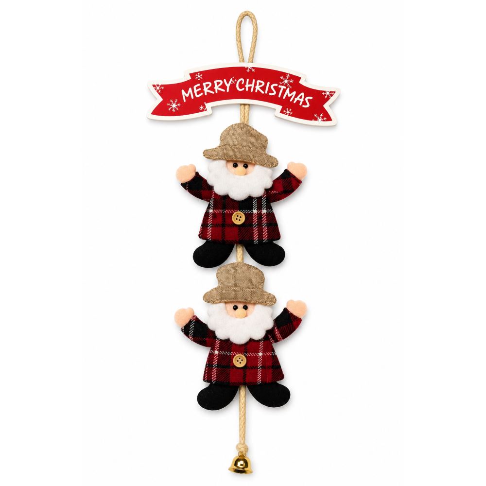45 cm Ahşap Keçe Noel Babalı Kapı Çelengi Merry Christmas Yazılı Yılbaşı Kapı Süsü Dekoratif Asılabilir