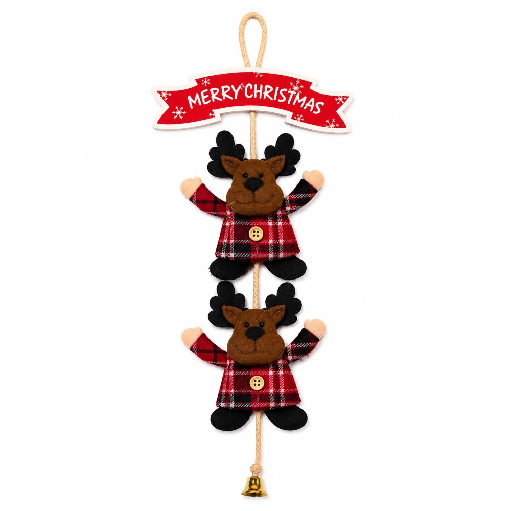 45 cm Ahşap Keçe Noel Geyikli Kapı Çelengi Merry Christmas Yazılı Yılbaşı Kapı Süsü Dekoratif Asılabilir