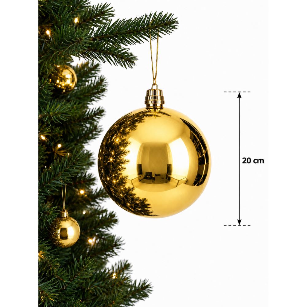 20 cm Büyük Boy Aynalı Yılbaşı Topu Parlak Noel Ağacı Süsü Tekli Gold