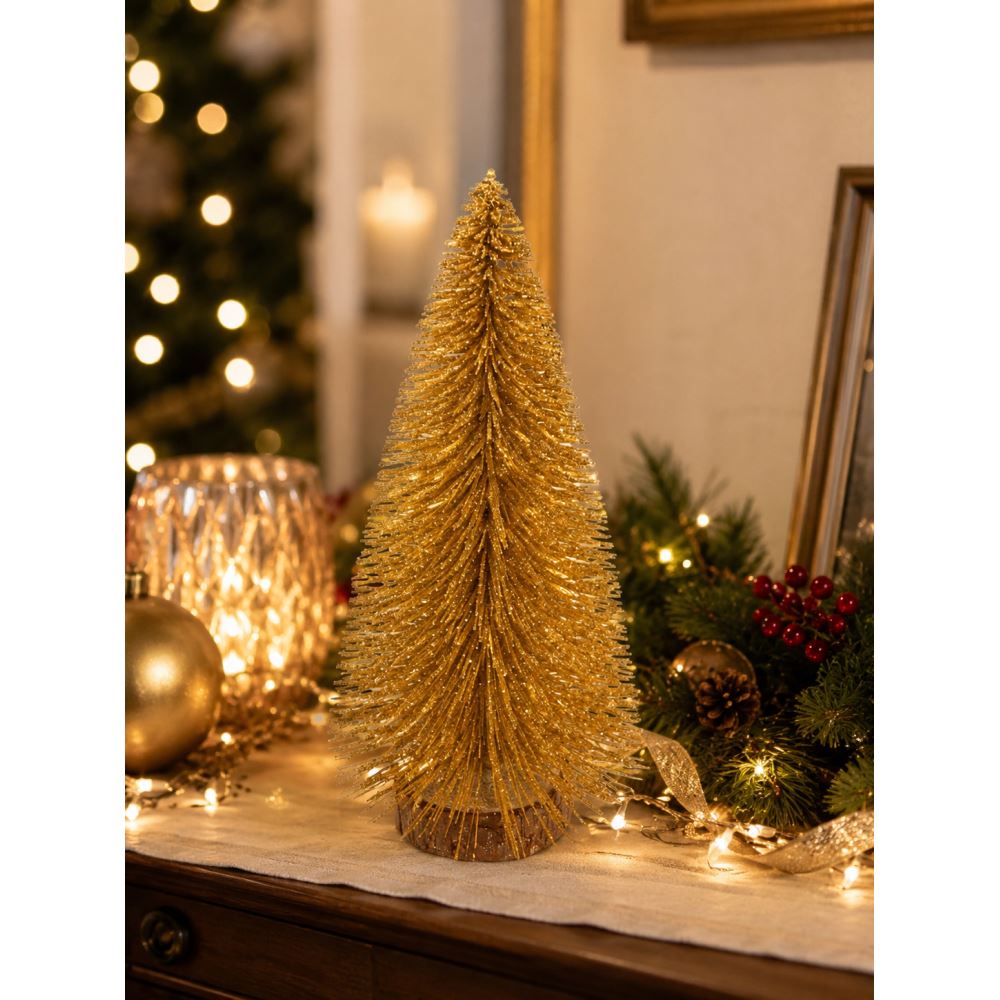 15 CM Gold Simli Dekoratif Yılbaşı Ağacı Masaüstü Süsü Mini Christmas Çam Ağacı Ev Ofis Dekoru