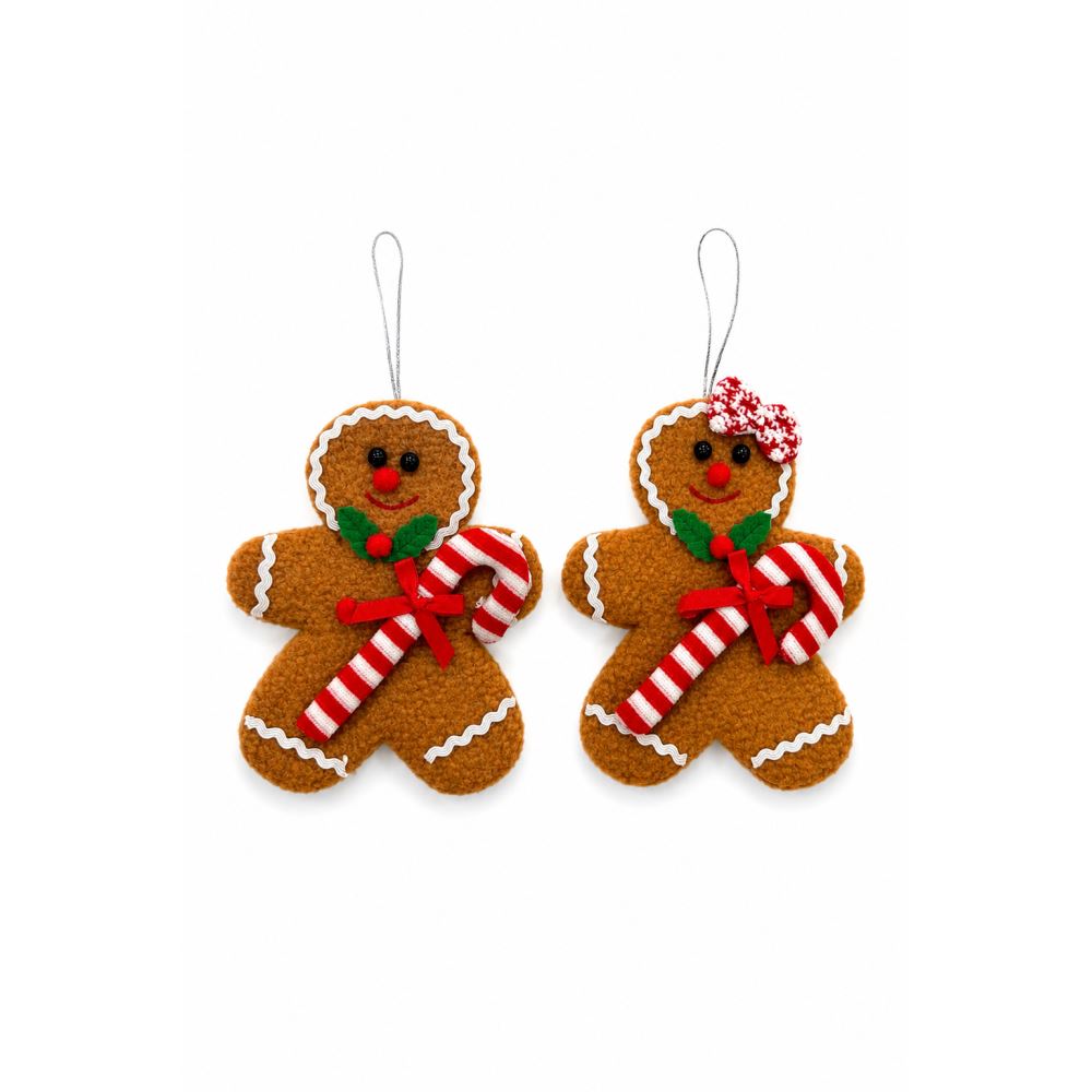Yılbaşı Şeker Bastonlu Zencefilli Kurabiye Peluş Ağaç Süsü 2’li Set Noel Ağacı Dekoratif Asılabilir Süs