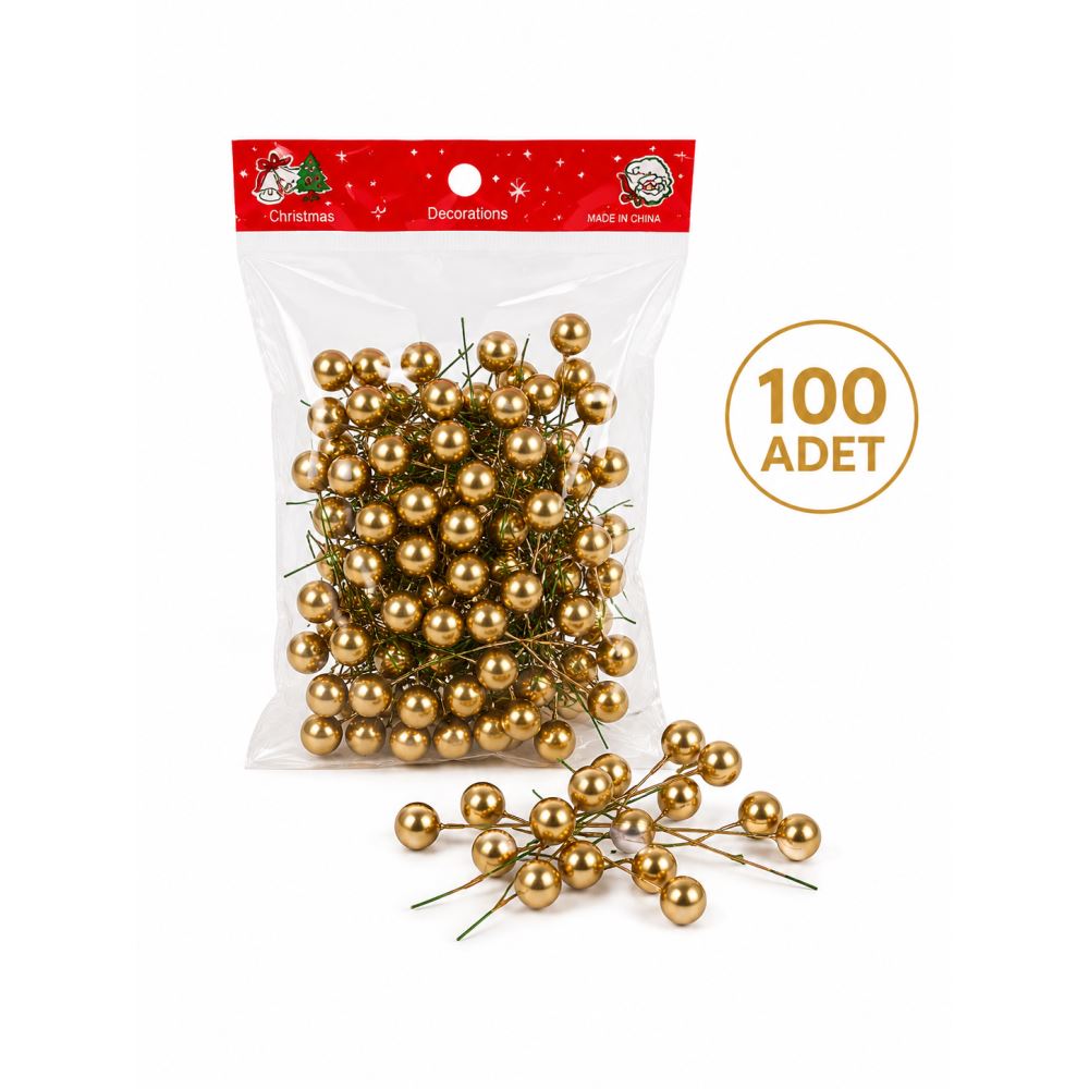 100 Adet Minik Kokina Dekoratif Yapay Çam Meyvesi Yılbaşı Ağacı Süsü Hobi ve Aranjman Malzemesi Gold