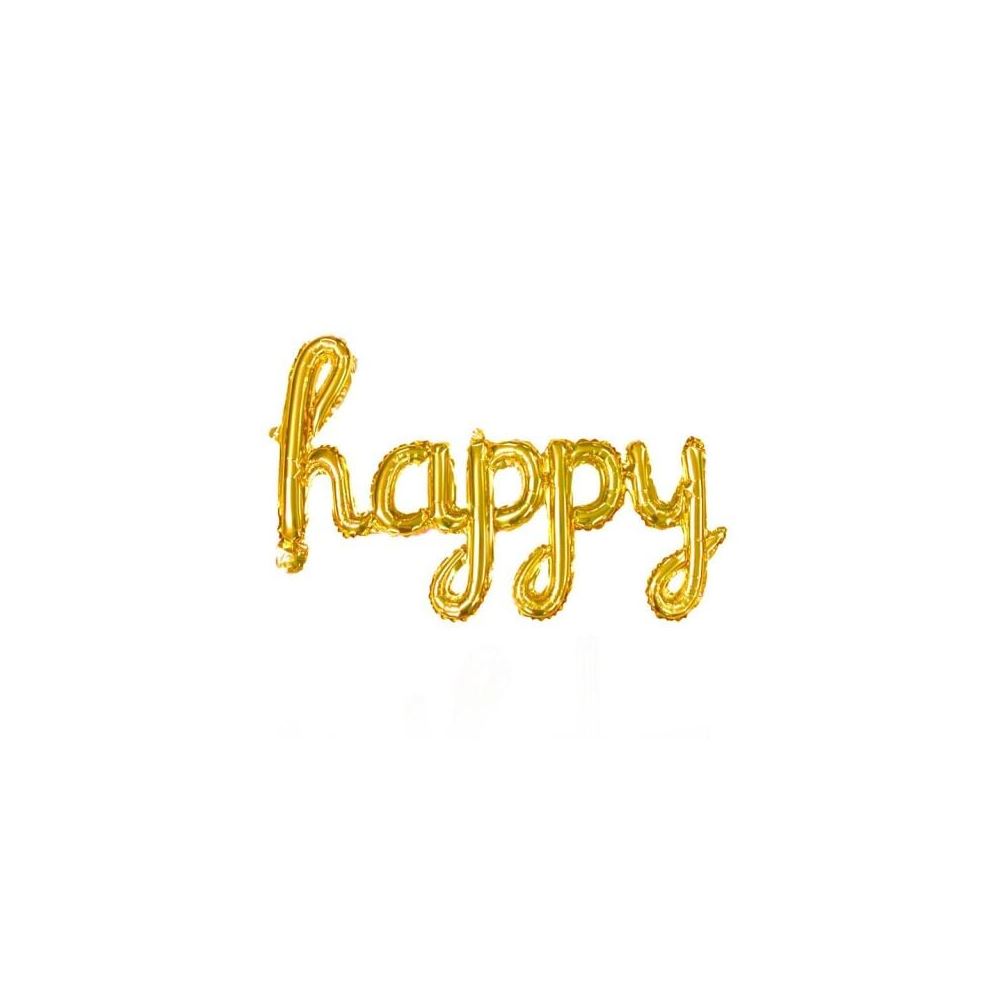 TEKLİ EL YAZILI HAPPY GOLD RENK FOLYO BALON 87*33