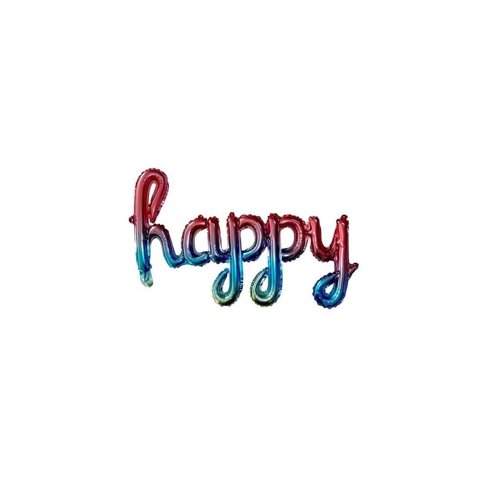 TEKLİ EL YAZILI HAPPY GÖKKUŞAĞI RENK FOLYO BALON 87*33