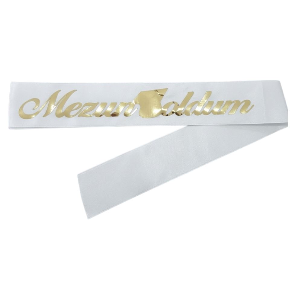 KUMAŞ KUŞAK MEZUN OLDUM BEYAZ GOLD